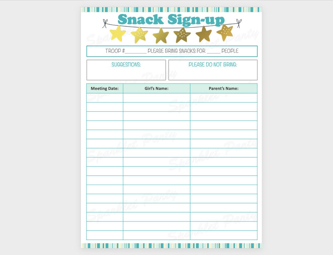 Editable Printable Snack Sign Up Sheet