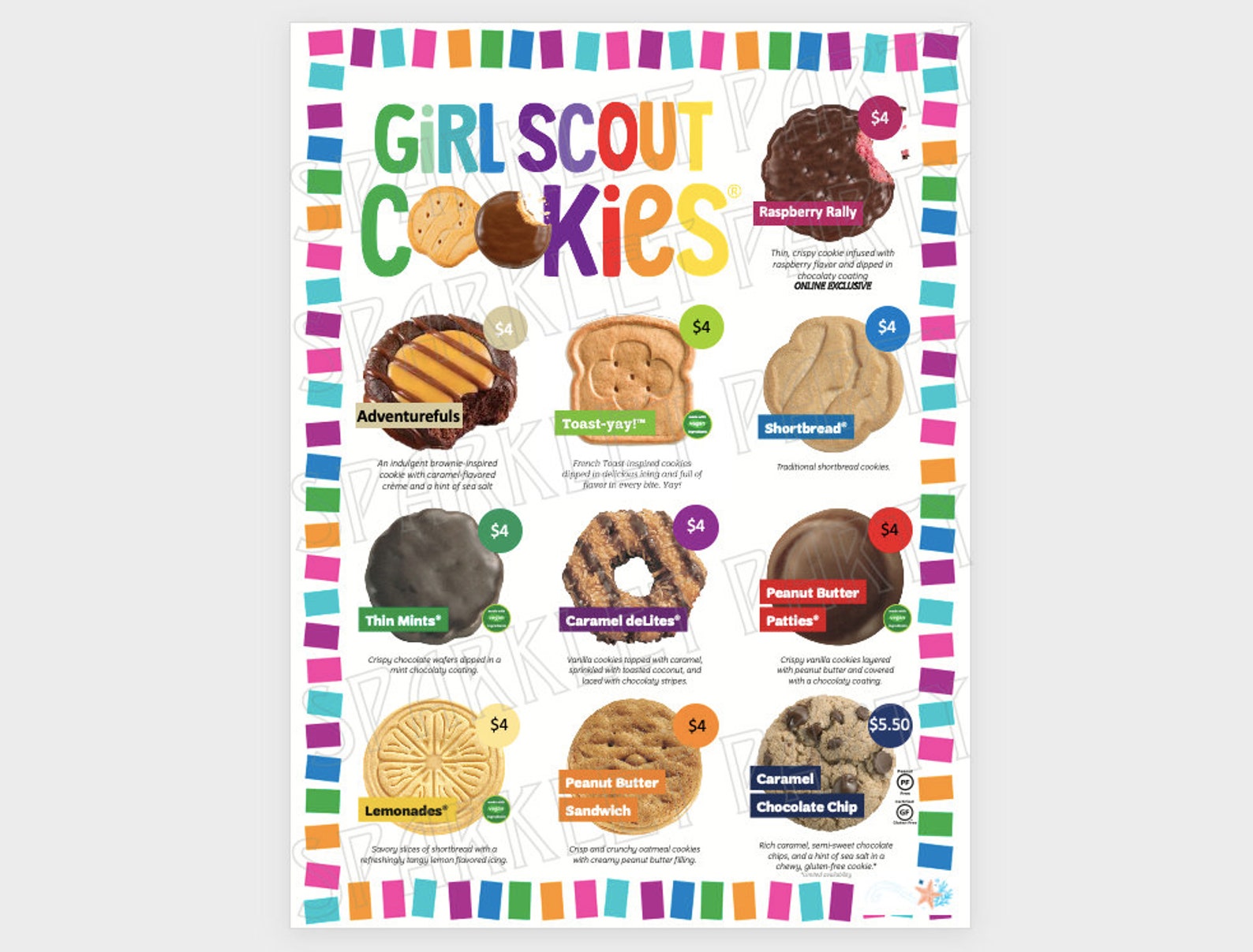 ABC Girl Scout Cookie Booth Menu Price Sheet Printable ABC Etsy