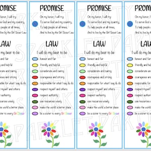 Girl Scout Promise and Law Daisy Flower Bookmark Printable