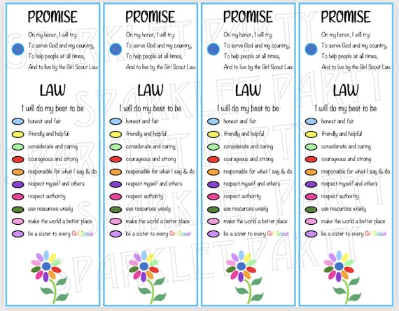 Girl Scout Promise and Law Daisy Flower Bookmark Printable - Etsy