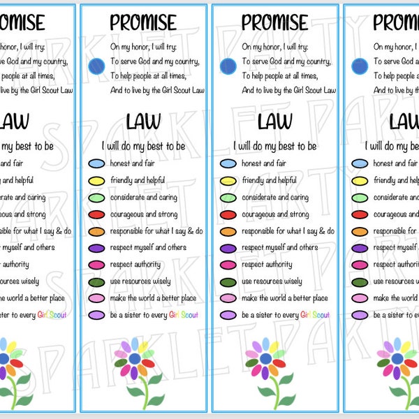 Girl Scout Promise and Law Daisy Flower Bookmark Printable