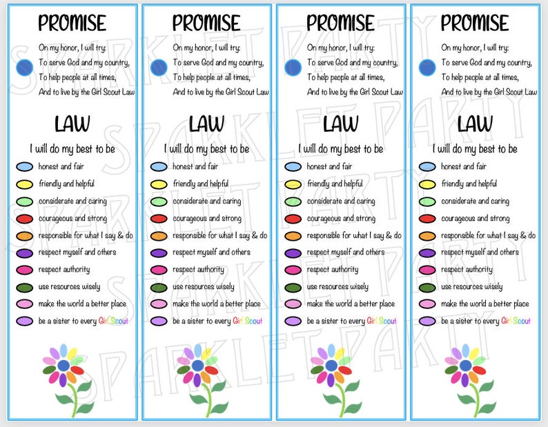 Girl Scout Promise and Law Daisy Flower Bookmark Printable - Etsy