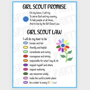 Girl Scout Promise and Law Daisy Flower Printable Instant Download