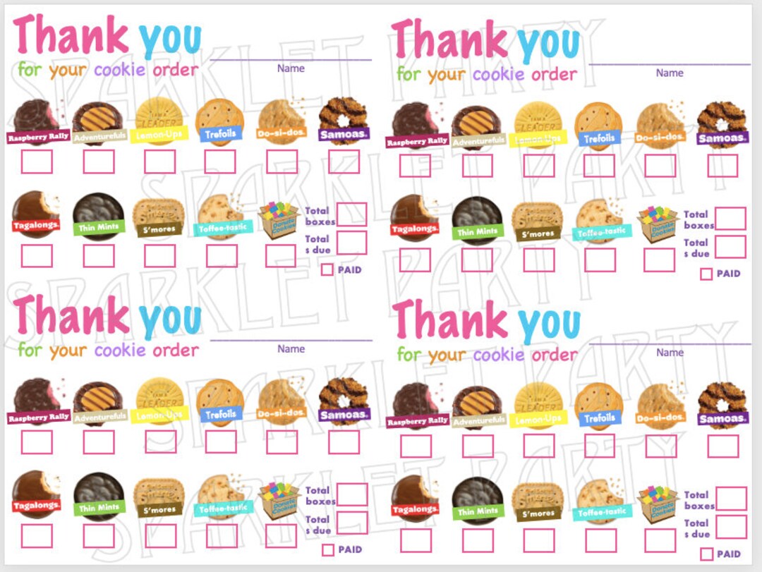 LBB Girl Scout Cookie Order Form Thank You Printable Little - Etsy