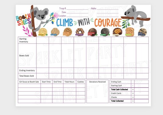 ABC Girl Scout Cookie Booth Tally Cookies Count Sheet Etsy