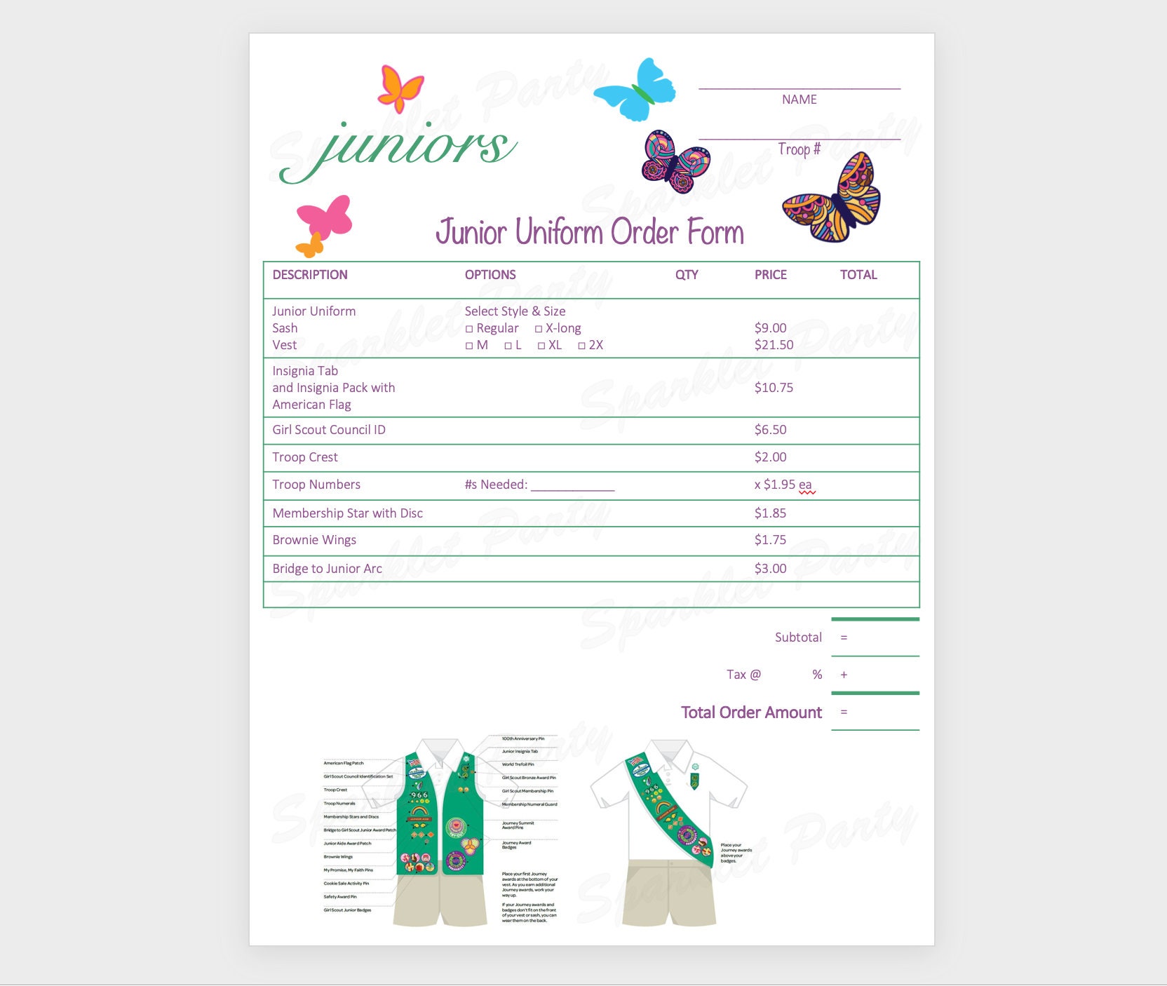 Printable Girl Scout Junior Uniform Order Form Etsy