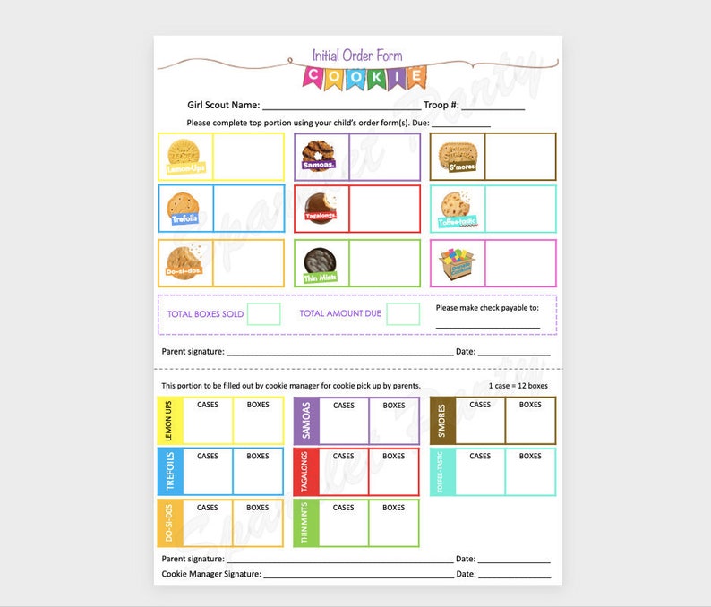 LBB Girl Scout Cookies Initial Order Parent Form Printable | Etsy