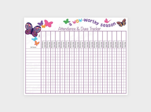 Girl Scout Attendance Sheet with Dues Column Tracker Printable | Etsy