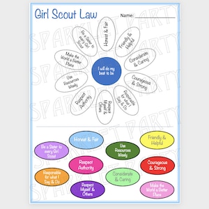 Girl Scout Daisy Law Flower Cut and Paste Printable Instant Download