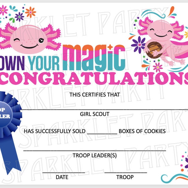 Girl Scout Cookie Sales Top Seller Award Certificate Printable Cookie Order