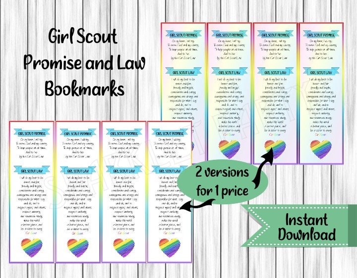 Girl Scout Promise and Law Bookmark Printable Instant Download | Etsy