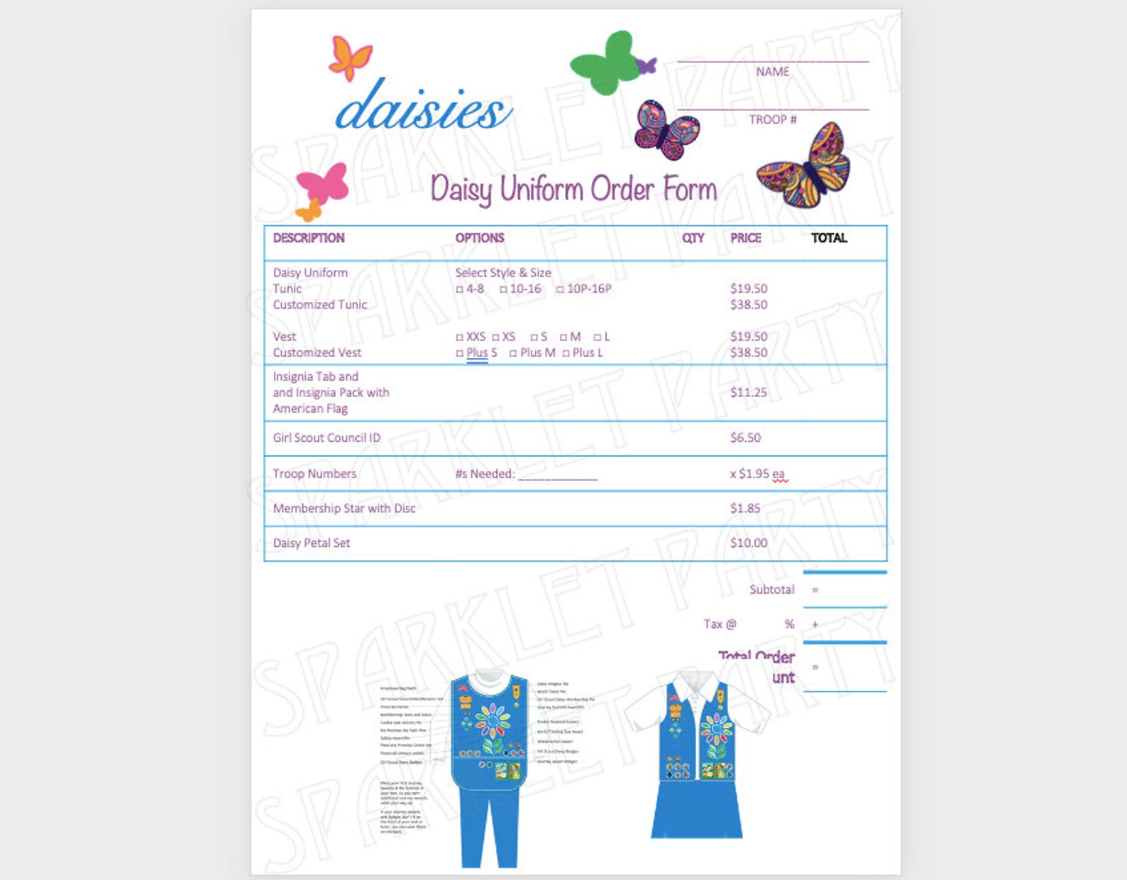 Printable Girl Scout Daisy Uniform Order Form Etsy
