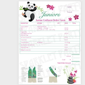 Printable Girl Scout Junior Uniform Order Form