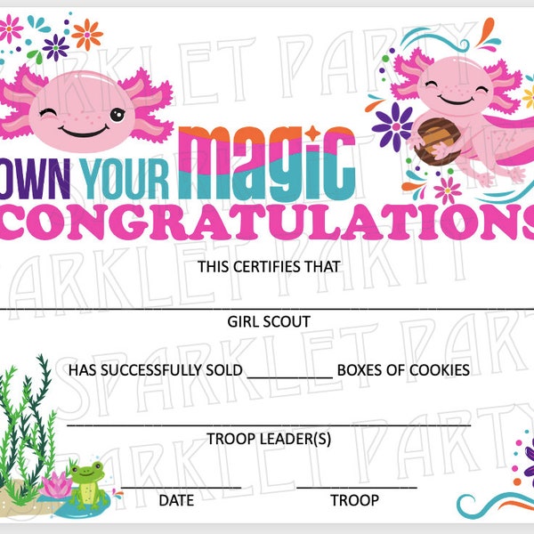 Girl Scout Cookie Sales Award Certificate Printable Cookie Order