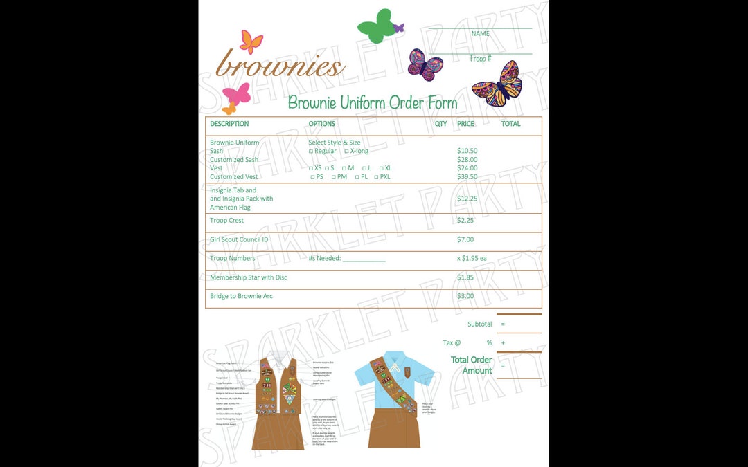 Printable Girl Scout Brownie Uniform Order Form - Etsy