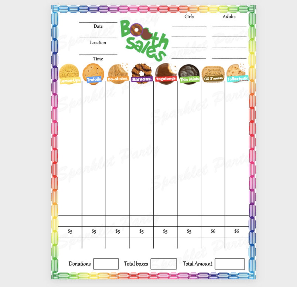 LBB Girl Scout Cookies Booth Tally Count Sheet Printable | Etsy