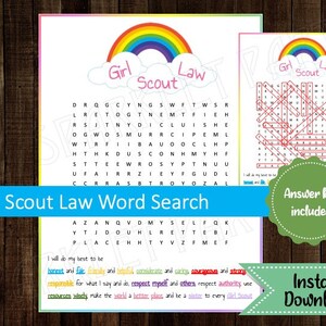 Girl Scout Law Word Search Game Worksheet / Answer Sheet Included Printable Instant Download