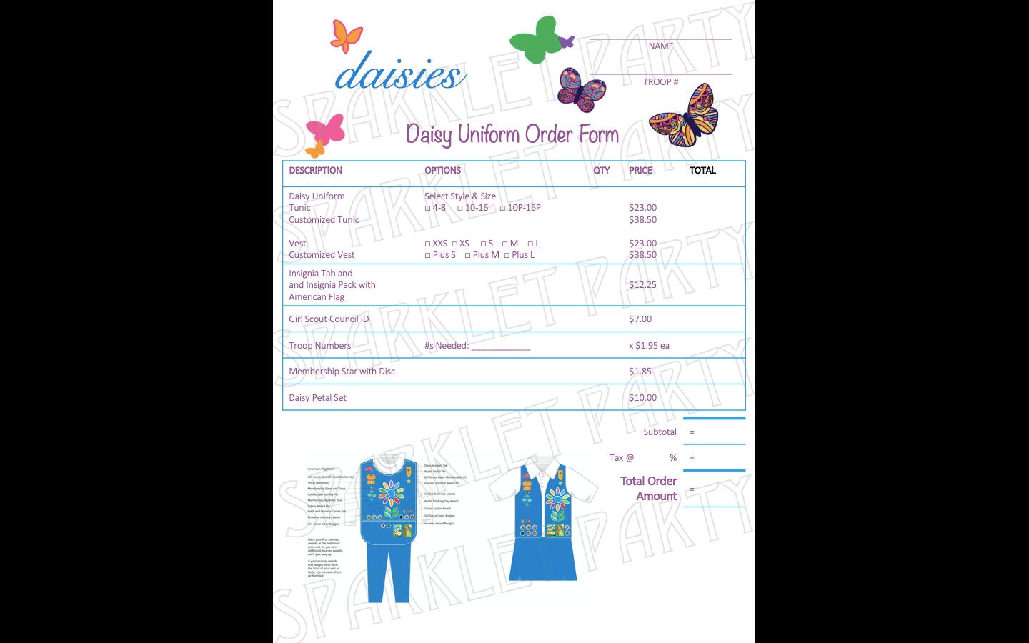 Printable Girl Scout Daisy Uniform Order Form Etsy Australia