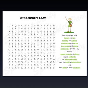 Girl Scout Law Word Search Game / Answer Sheet Included