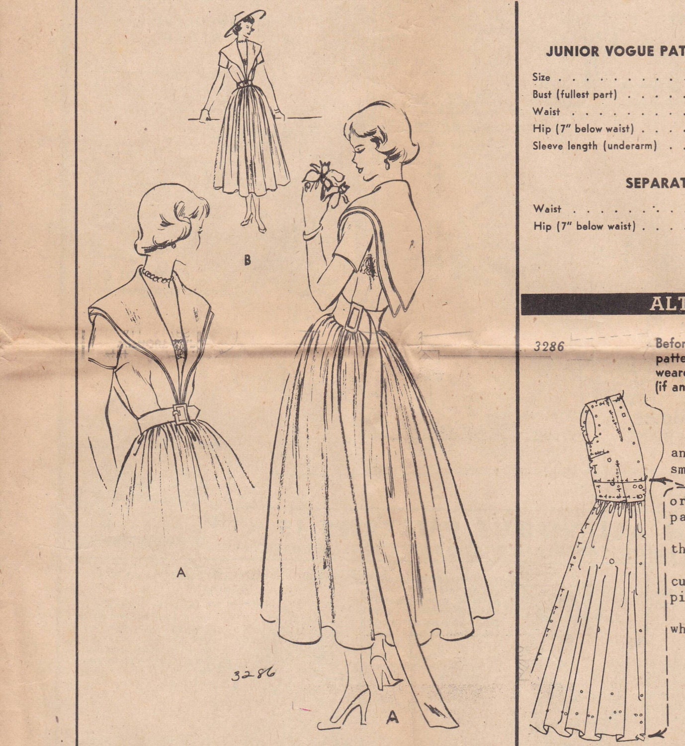 40s Vogue dress sewing patterns 3286 Bust 29.5 inches dress | Etsy