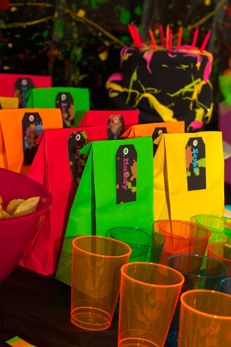 Glow in the Dark Party Neon Color Luggage Tags Editable PDF Etsy