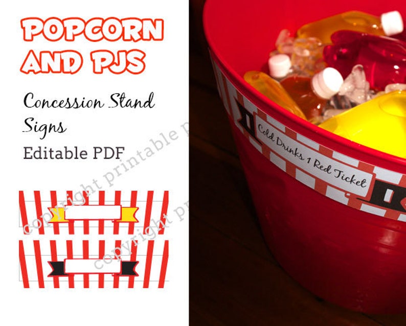 Popcorn and PJs concession stand indications - editable pdf - Quick Obtain image relating to Concession Stand Signs Printable called Popcorn and PJs concession stand indicators - editable pdf - Fast Obtain