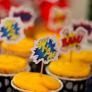 Super Hero / Comic Book Cup Cake toppers or Badges