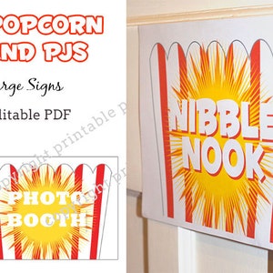 Popcorn and PJs large signs - editable pdf - INSTANT DOWNLOAD