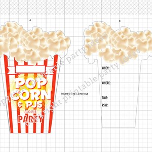 SVG Cut Files - Popcorn and PJs sleepover movie night Invitation - Cricut Design Space, Silhouette Studio, Cut Files and PDF Print Files