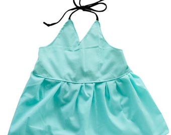 Aqua Halter Dress - girl dress, boutique, newborn, coming home outfit, blue