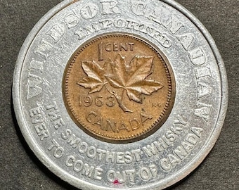Vintage Windsor Canadian Imported Whisky 1963 Canada Penny Advertising Token