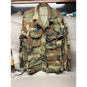 Vintage US Army Woodland Camo Summer Combat Coat Jacket  Medium Long