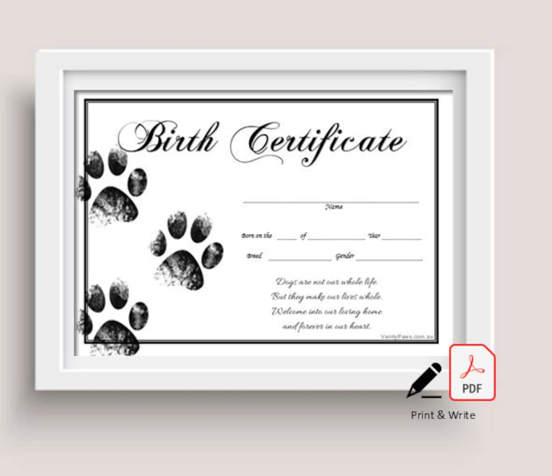 pet-puppy-kitten-pet-birth-certificate-paw-prints-pdf-document-instant-download-etsy for Free Printable Pet Birth Certificate Pet / Puppy / Kitten Pet Birth Certificate - Paw Prints - PDF Document (instant Download) - Etsy for Free Printable Pet Birth Certificate