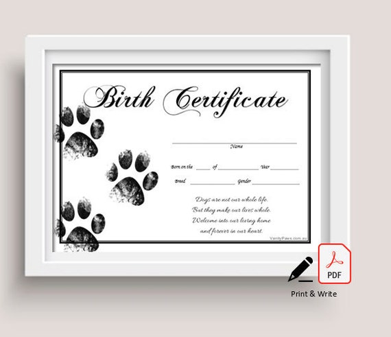 Puppy Birth Certificate Paw Prints Instant Download Etsy