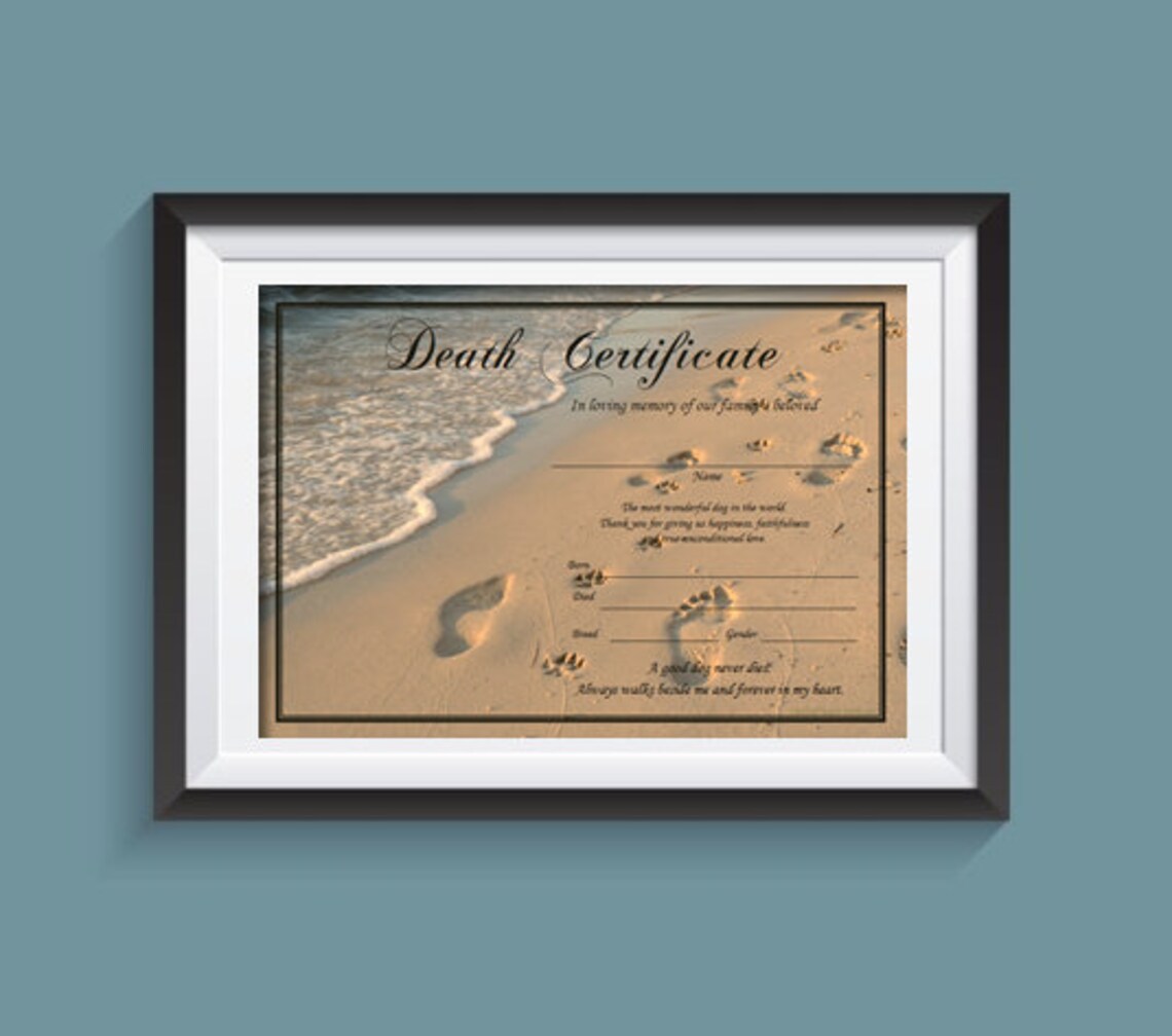 Puppy Death Certificate Beach Paw Print instant Download - Etsy