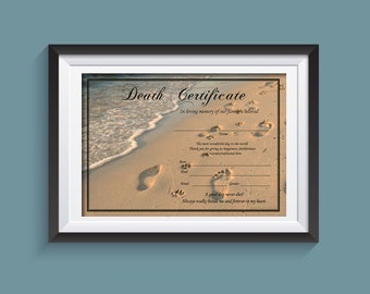 Puppy Death Certificate - Beach Paw Print (Instant Download)