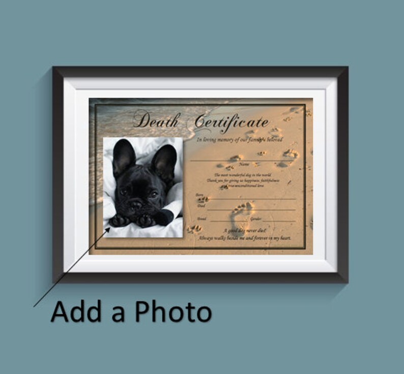 Dog Death Certificate Landscape instant Download | Etsy Australia