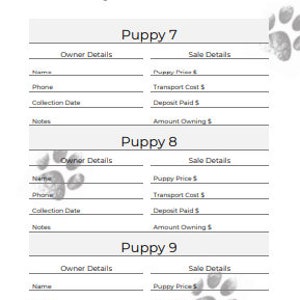 Puppy Breeder/Litter Pack - Classic Paw Prints - Breeder forms, PDF Document image 7