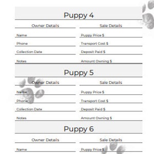 Puppy Breeder/Litter Pack - Classic Paw Prints - Breeder forms, PDF Document image 6