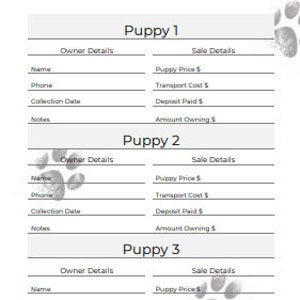 Puppy Breeder/Litter Pack - Classic Paw Prints - Breeder forms, PDF Document image 5