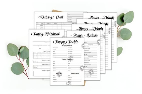 Puppy Breeder/Litter Pack - Classic Paw Prints - Breeder forms, PDF Document