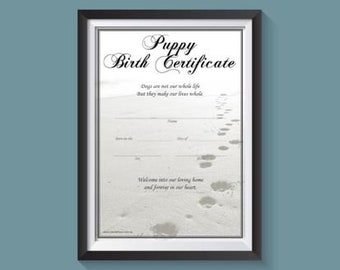 Puppy Birth Certificate - Silver Beach (Instant Download)