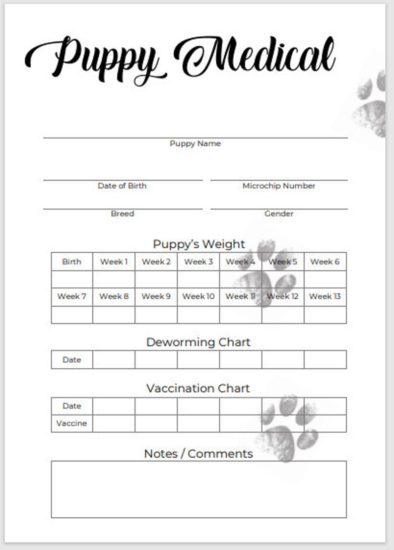 Puppy Breeder/Litter Pack - Classic Paw Prints - Breeder forms, PDF Document image 3
