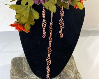 Handcrafted 100% Raw Copper 8" Bracelet & Earrings Set with Copper Ear Wires all Handmade