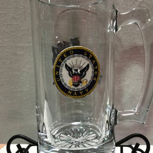 24oz Navy Military Mug wrapped with Designed Fabric.