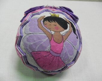 Black Ballerina Doll, 3" Handmade Quilted Ornament with Inspirational Quote. "Spread Your Wings and Fly"