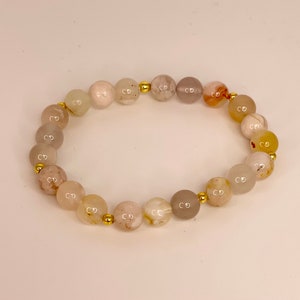 Cherry Agate stone Beads with Gold Spacers - 6.5 inch Elastic Bracelet