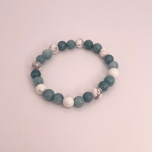 Dark Aquamarine and Howlite Stone beads - 6.5 inch Bracelet