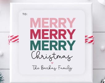 Personalized Christmas Gift Stickers | Merry Christmas Gift Tag Stickers | Holiday Gift Tag Stickers | Printed Christmas Present Stickers