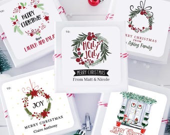 Personalized Christmas Gift Stickers | Merry Christmas Gift Tag Stickers | Holiday Gift Tag Stickers | Printed Christmas Present Stickers